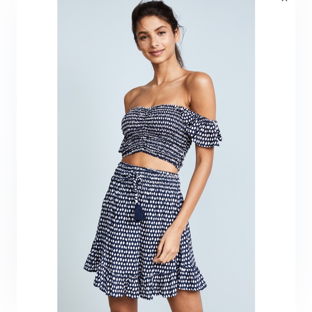 Tiare Hawaii cropped flutter sleeve top + skirt set one size blue and white